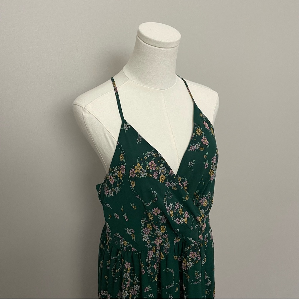 Laundry by Shelli Segal Dress Maxi Floral Surplice Racerback Lined Green Pink - Picture 2 of 14